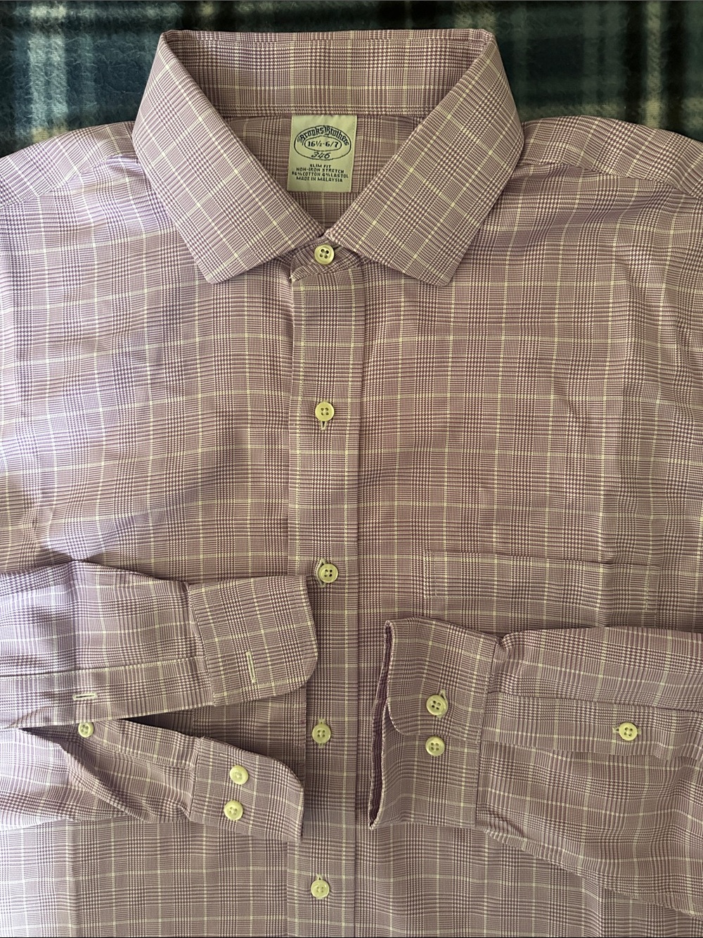 Brooks Brothers 346 Multicolor Plaid Lavender Men’s Dress Shirt Size 16.5-6/7